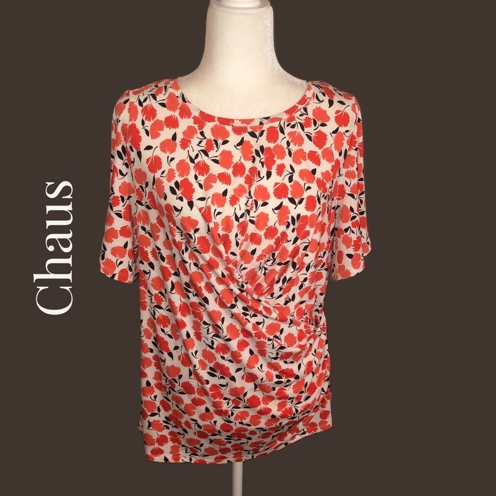 Chaus New York • Orange floral blouse• L